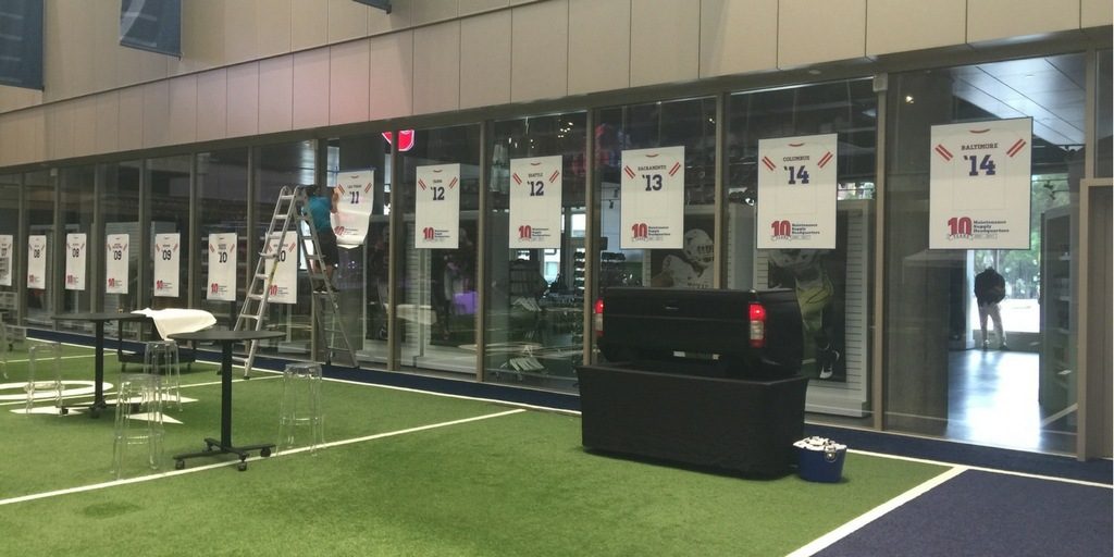 static cling window graphics installed for the College Football Hall of Fame