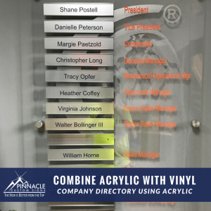 Company Directory using acrylic and vinyl