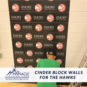 Cinder Block Wall install for Hawks Training Facility | Atlanta Hawks | Pinnacle Custom Signs | Atlanta, GA