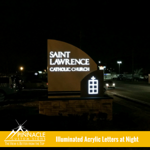 Branded WIlluminated Acrylic Monument Sign for St. Lawrence Catholic Church in Lawrenceville, GA