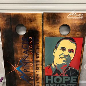 Customize your cornhole set with graphics for your company or event. 