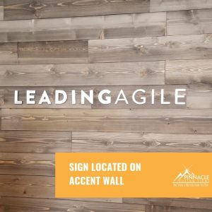 LeadingAgile logo sign on an accent wall