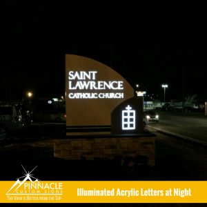 Illuminated Acrylic Letters At Night For St. Lawrence Church