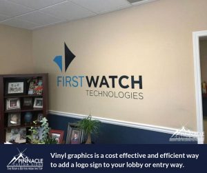 lobby logo signs can be made using vinyl decals instead of three dimensional materials