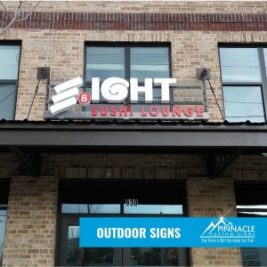 Outdoor building sign for Eight Sushi Lounge restuarant 