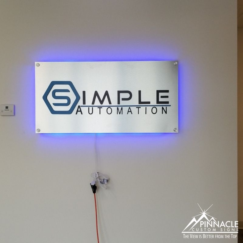 Backlit lobby sign for Simple Automation