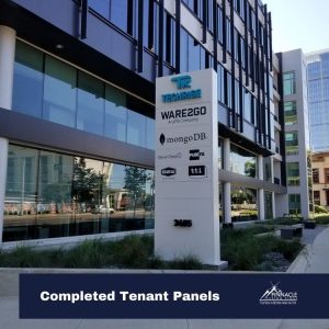 The completed aluminum monument sign with tenant panels for Techrise